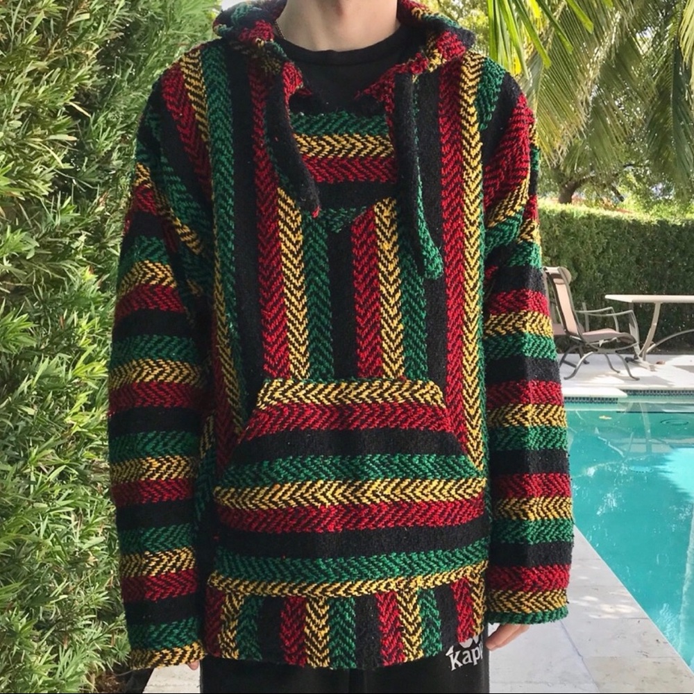 Rasta style poncho with hoodie